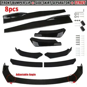 8PCS Glossy Black Front Bumper Spoiler Body Kit / Side Skirt /Rear Lip Universal