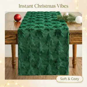 Christmas Plush Table Runner, 13x71inch, Soft Jacquard Christmas Tree Pattern, Multi-Color Options — Transform Your Entire Holiday Décor with This Luxurious Plush Runner for Dining Rooms, Living Rooms & Christmas Parties