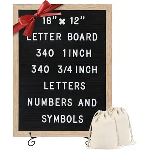 Felt Letter Board 16 x 12 inch with 680 Letters Numbers & Symbols Changeable Message Board for Notes & Announcements Wood Frame 2 Storage Bags Light Brown Frame