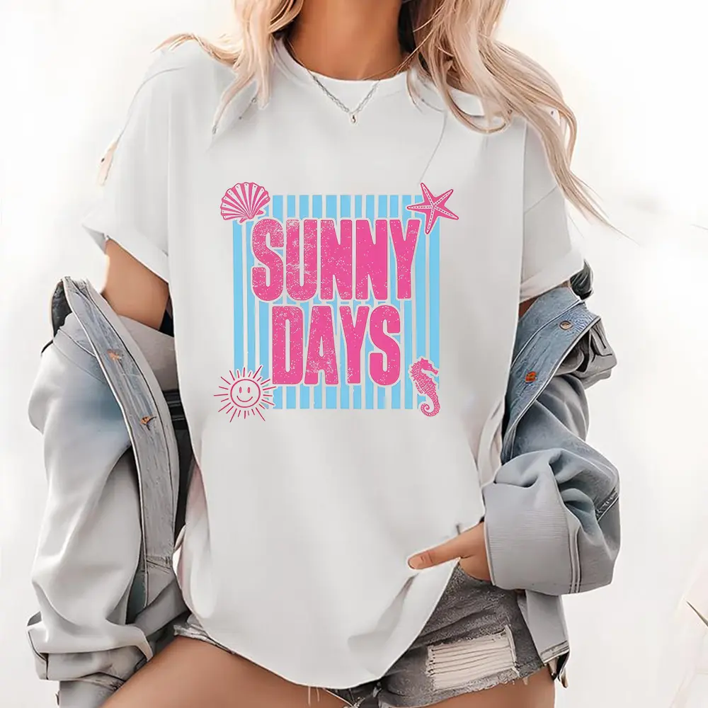 Suny Days Stripes T-Shirt, Sunshine Tee, Summer Shirt, Beach Top, Summer Positive Vibes Shirt, Gift For Her, Shirt For Women Fit Womenswear