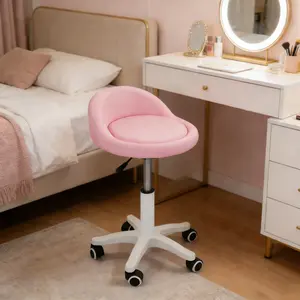 CNCEST Hydraulic Salon Chair with Wheels, Pink Modern Facial Spa Chair Adjustable Height (14.5-19.7 Inch) 360° Swivel Ergonomic Beauty Hair Stylist Chair for Makeup, Lash & Nail Salon