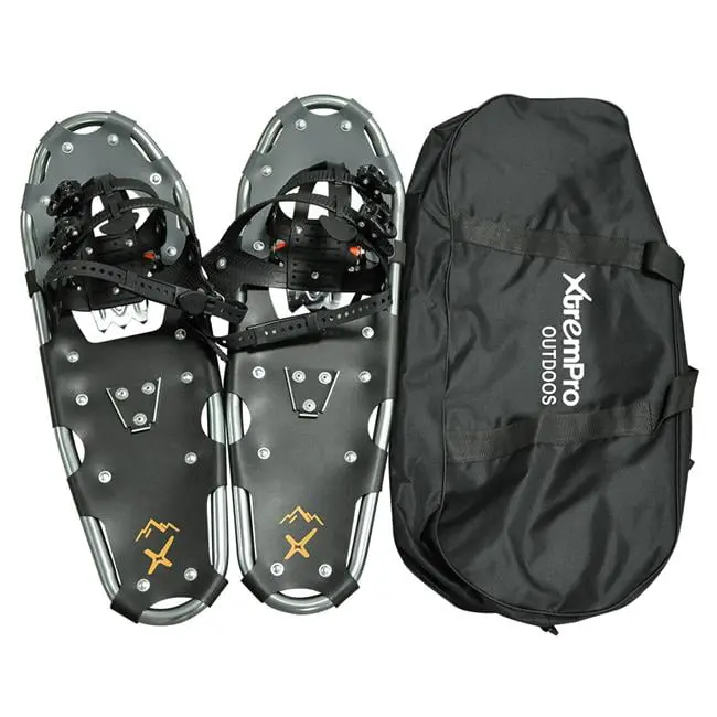 212 MAIN 30 in. Durable Lightweight Ergonomic Aluminum 7075 Alloy Snowshoes, Silver, 14-Point Crampons, Unique Patterns, Included Backpack, Easy Setup for Trail Snow Removal