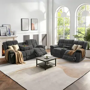 Corduroy - 2 Piece Manual Reclining Living Room Set. This all-in-one set includes a sofa and loveseat, each designed with your comfort in mind. Upholstered in a soft Corduroy fabric, this set is an ideal choice for creating a warm and inviting atmosphere