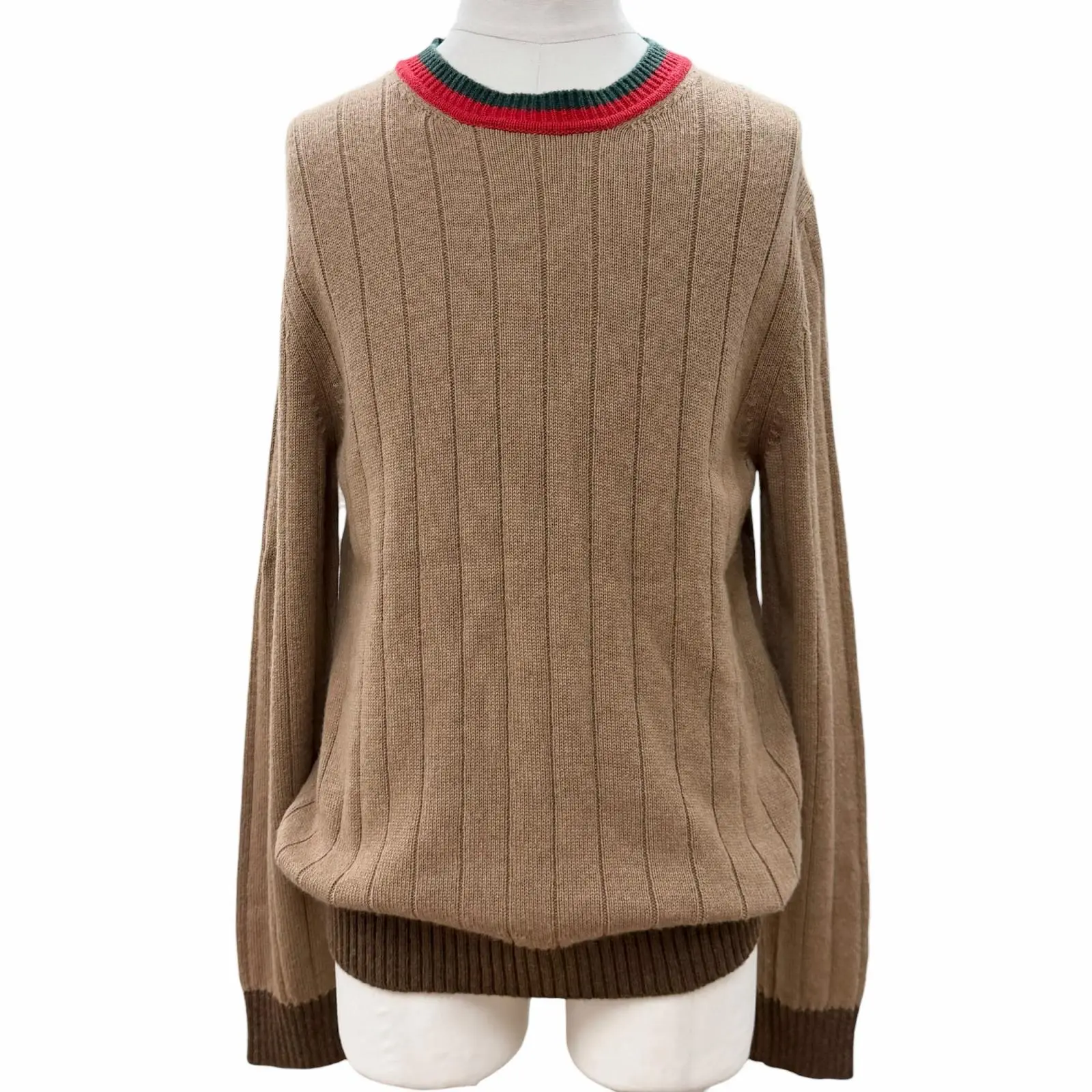 Pre-owned GUCCI Wool Small Leather Goods Camel Knit Sweater