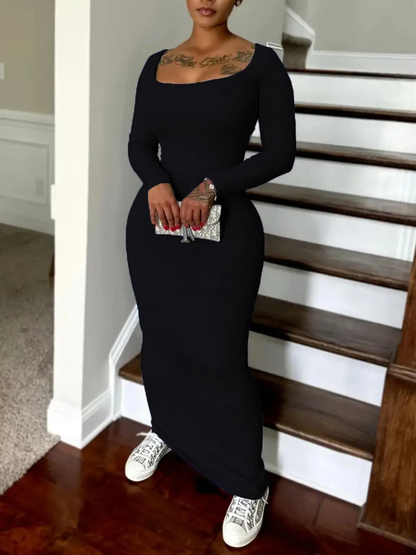 Women's Solid Scoop Neck Ribbed Knit Bodycon Dress, Chic Casual Long Sleeve Long Dress for Fall & Winter, Women's Clothing for Daily Wear - TikTok Shop Women's Solid Scoop Neck Ribbed Knit Bodycon Dress, Chic Casual Long Sleeve Long Dress for Fall & Winter, Women's Clothing for Daily Wear - TikTok Shop