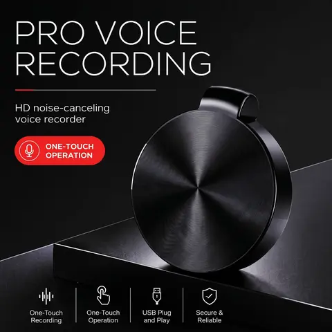 Smart Voice Recorder - Multifunction HD Audio Device with 1-Touch Op., 1-Click Recording, Noise-Canceling, Rechargeable Long Battery Life, USB Support