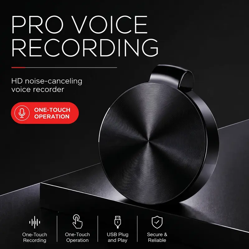 Smart Voice Recorder - Multifunction HD Audio Device with 1-Touch Op., 1-Click Recording, Noise-Canceling, Rechargeable Long Battery Life, USB Support