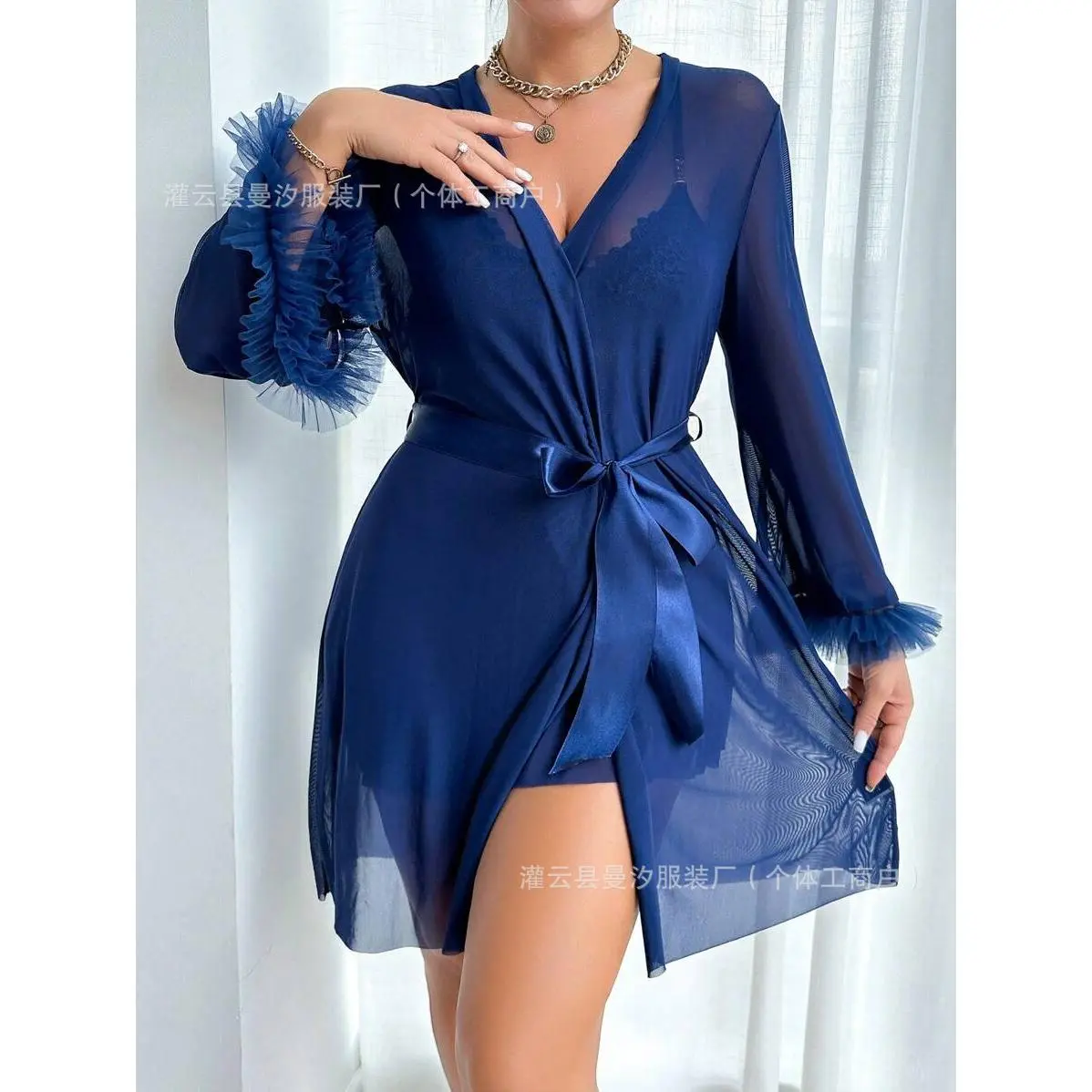 Blue suspender+nightgown