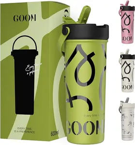 【Limeade】GOOM | Graffiti 20oz Spill Proof Tumbler with Lid and Straw, Top Handle, Tea Infuser, Insulation Stainless Steel, Cold for 24 Hours, Hot for 12 Hours - Green Drinkware Flasks