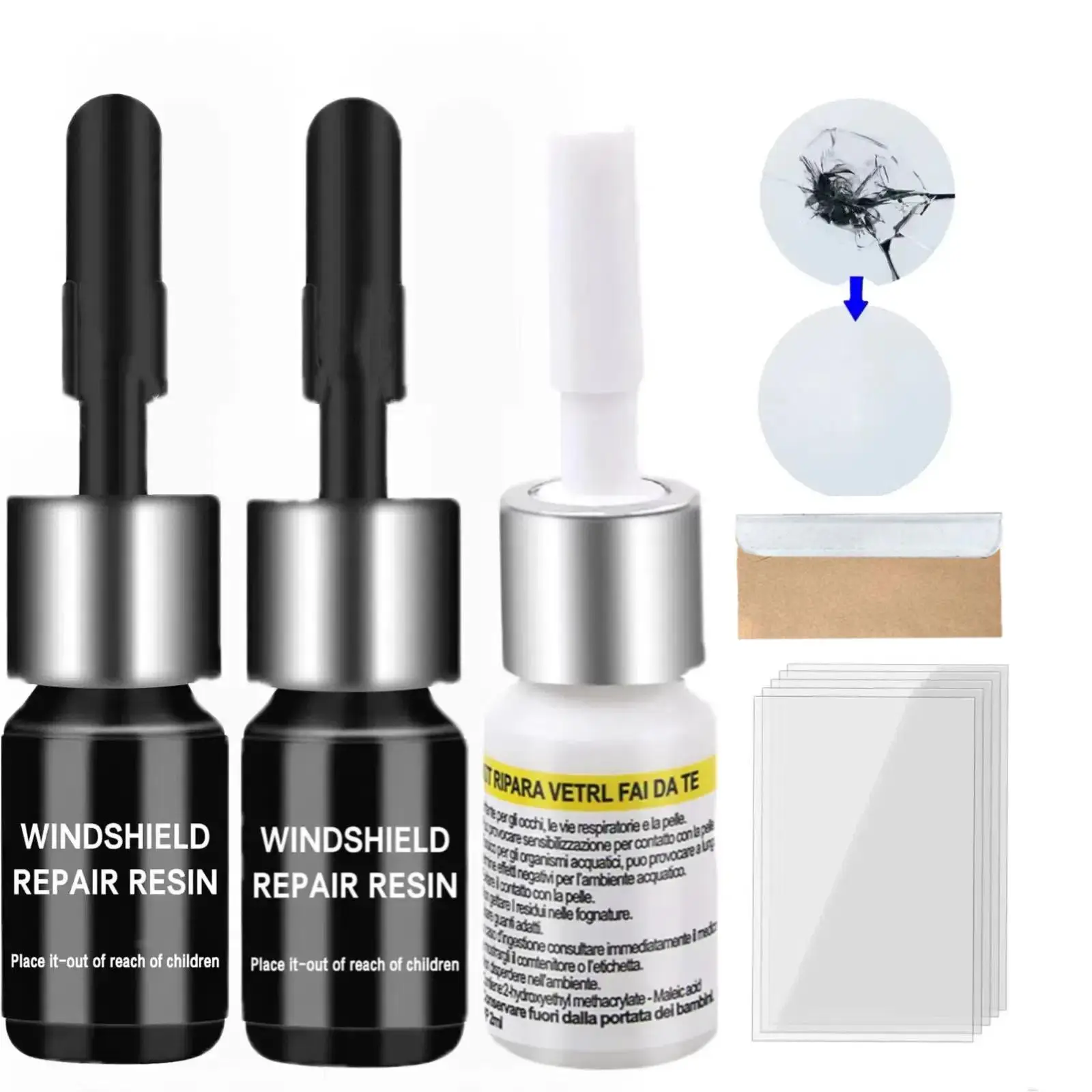 Automotive Windshield Repair Fluid, Automotive Detailing Products, Car Stuff, Car Windshield Repair Kit With 5 Cured Film & Blade, Car Windshield Crac