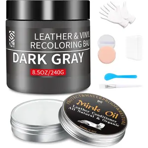 8.5oz Leather Recoloring Balm with 100ml  Oil,Dark Gray Leather Repair kit for Furniture and  Interior,Leather Couch Scratch Repair,Leather Dye , Oil for Leather