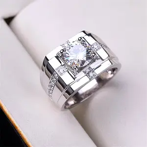 Bold and Popular Wide Band Ring, Classic High-Carbon Zircon Men's Ring, Adjustable Open Ring for Index Finger
