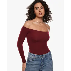Women's Inbarely Soft Off The Shoulder Double Lined Long Sleeve Tops Going Out Slim Fitted Sexy Trendy T-Shirts SpringStatements