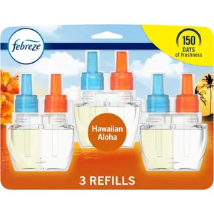 Febreze Plug In Air Freshener, Odor-Fighting Scented Oil Refill, Air Fresheners for Home and Bathroom and Kitchen, Long Lasting for Strong Odors, Hawaiian Aloha Scent, 0.87oz Refills, 3 Count