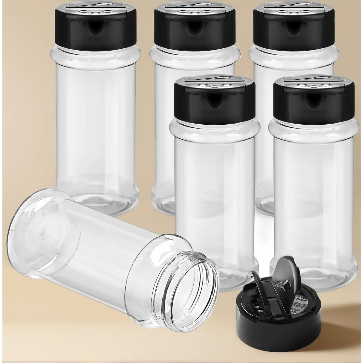 6 Pcs Clear Plastic Spice Jars with Shaker Lids BPA Free Wide Mouth Containers for Seasoning Herbs Powders Glitters Storage Organization Kitchen Selfie Accessories