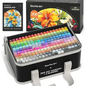 Shuttle Art 205 Colors Dual Tip Alcohol Markers, 204 Colors Permanent Marker Plus 1 Blender 1 Marker Pad 1 Case and Color Chart for Kids Adult Artist Drawing Coloring Books Sketching Card Making