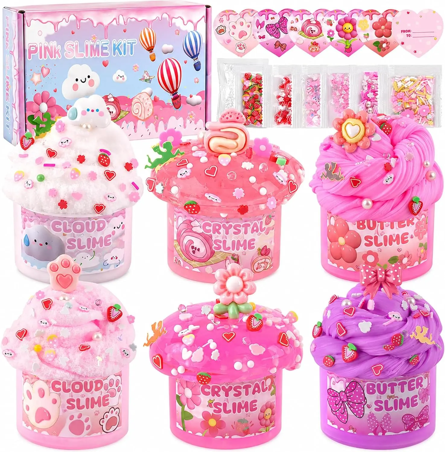 6 Pcs Cloud Slime Set, Soft Pink Slime Toys for Kids, DIY Slime Kit Ideal for Party Favors & Goodie Bags, Birthday Gift for Boys Girls 4-12 Years Old