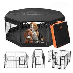 【fathersdaygift】VEVOR Dog Playpen 8 Pcs 24 x 24 in Panels Foldable Metal Pet Exercise PenDog Fence Indoor and Outdoor Pen with DoorStorage BagTop Cover and Bottom Padfor DogsCats and Other Small Animals
