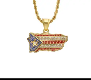 Hip Pop Hand Puerto Rico Flag Non Tarnish Cubic Zirconia