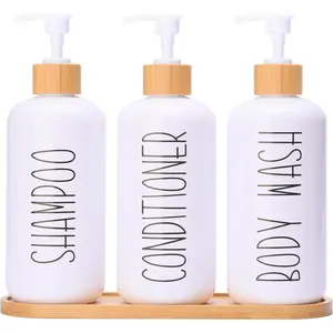 White Shampoo and Conditioner Dispenser Set, Contains 3 Extra-Thick PET Plastic Bottles, Refillable Shampoo and Conditioner Bottles  for Farmhouse Bathroom Decor. (White)