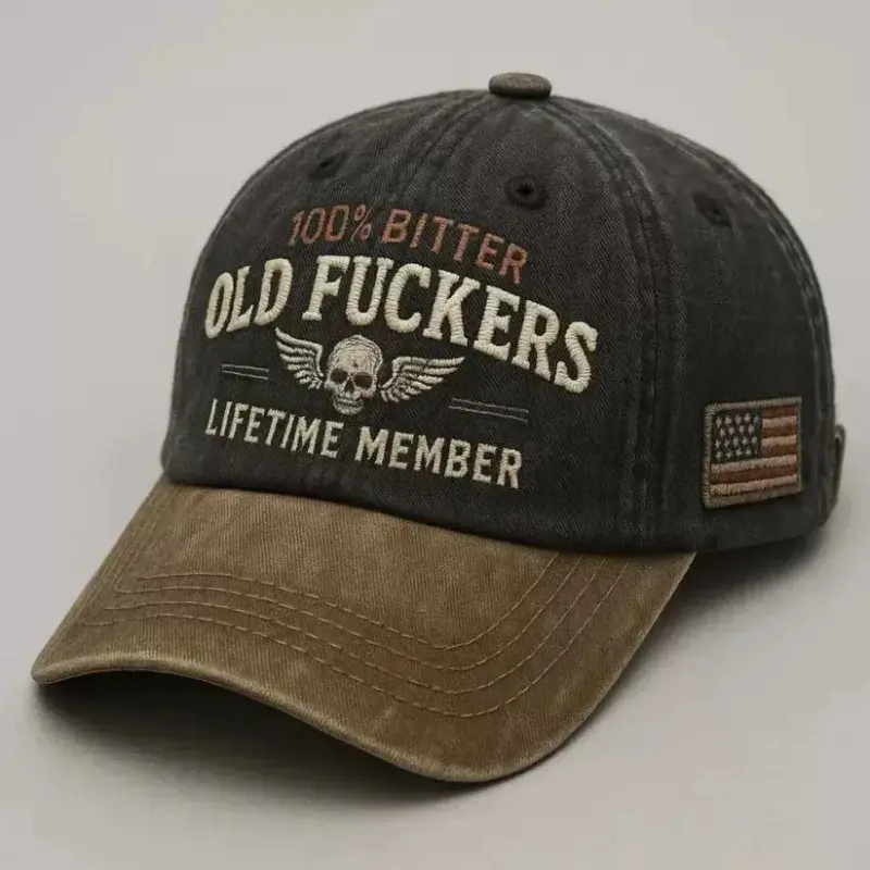 100% Bitter Old F*ckers Club Lifetime Member Wash Hat,Black+Coffee,Funny Pigment Low Profile Cap for Men, Perfect Sarcastic Gift for Dad Grandpa Husband or Friends, Vintage Comfort Baseball Hat for Everyday Wear