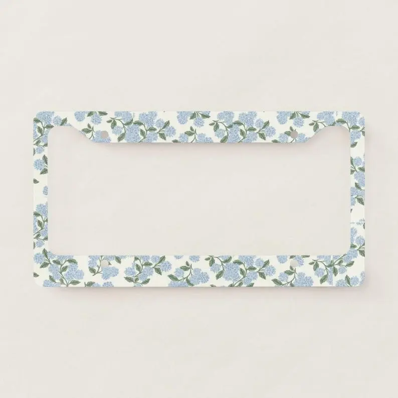 Blue White Hydrangea License Plate Frame Floral Watercolor Flower Garden Pattern Car Accessories For Women Cute Aesthetic New Car Gift