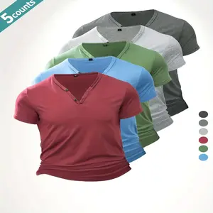 5pcs Men'S Casual V-Neck Short Sleeve T-Shirts - Soft, Comfortable, Breathable & Quick-Dry, Moisture-Wicking Tops for Everyday, Travel, Fitness Outdoor Activities, Travel Essentials|Vneck Tshirt|Lightweight Shirt, Sweat-Resistant shirt