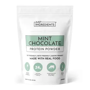 Just Ingredients Mint Chocolate Protein Powder – 15 Serving Bag – Grass-Fed Whey & Plant Protein Blend with Real Cocoa & Peppermint –Sweetened, Non-GMO, Gluten-Free, No Artificial Flavors