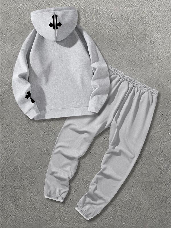 Men's Street Style Hooded Sweatshirt & Pants Set, Graphic Print, Loose Fit, Long Sleeve, Fall Winter Fashion, Casual