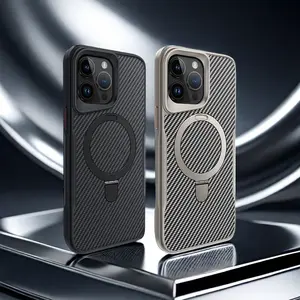 Texture Magnetic Phone Case For iPhone 16 15 14 13 12 Pro Max With Invisible Kickstand Shockproof Hard Cover