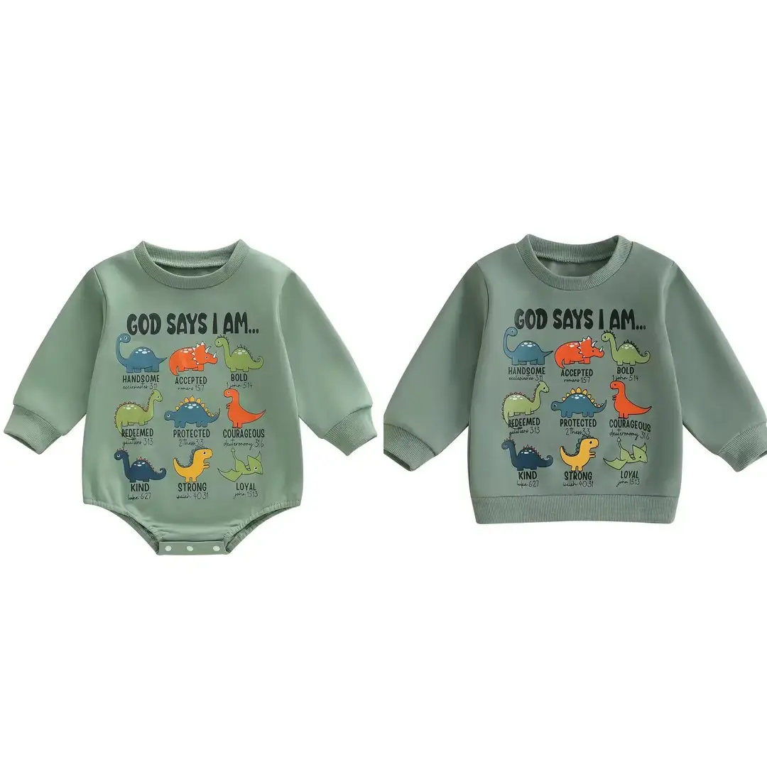 Toddler Boy Lullaby Fall Sweatshirt - Graphic Shirt, Cute Casual Cozy Pull-On, Letter Dinosaur Print, Long Sleeve Round Neck Loose Tops