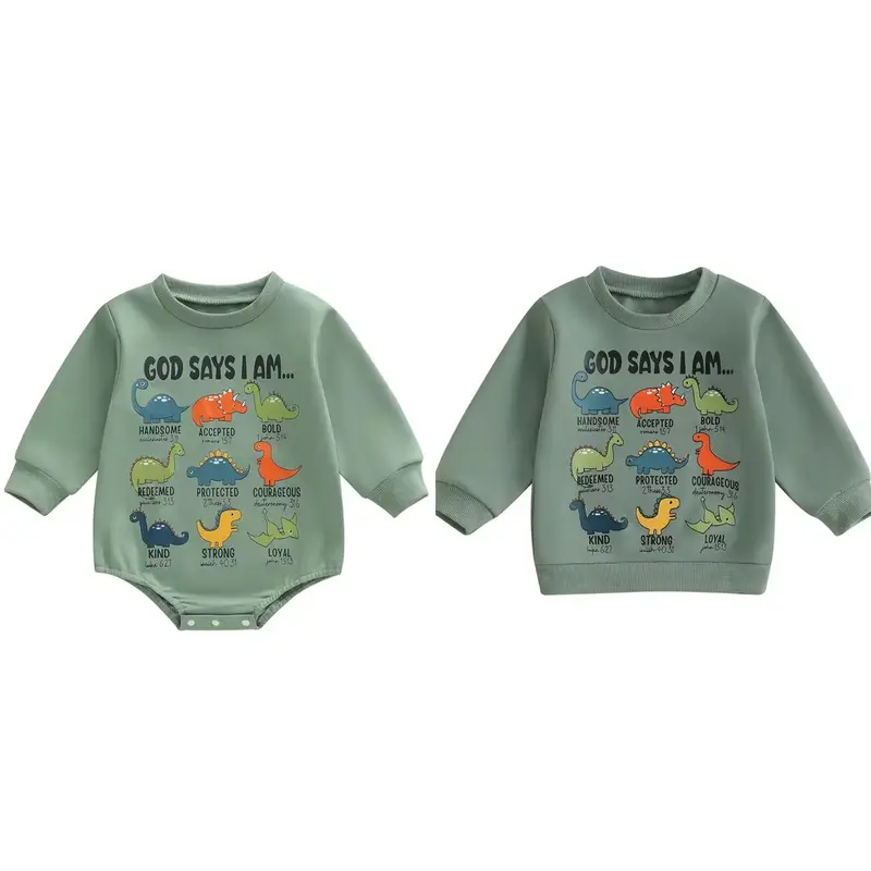 Toddler Boy Elastane Casual Cozy Sweatshirt - Letter Printed Pullover, Long Sleeve Round Neck Loose Fit Clothes, Graphic Dinosaur Print Fall Tops