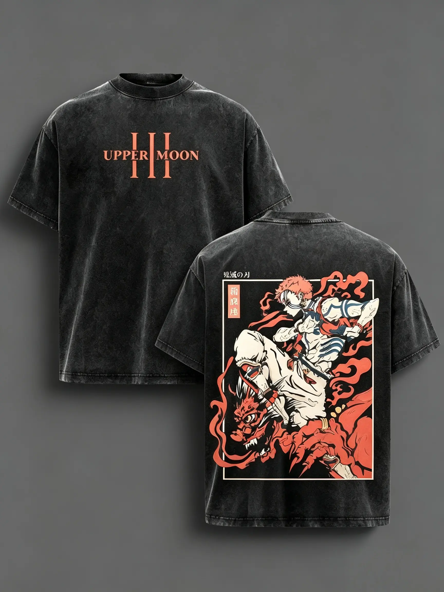 Men's Akaza Upper Moon 3 Demon Slayer Infinity Castle Arc Retro Dragon Round Neck Short-Sleeve Oversized Soft Cotton Unisex Streetwear T-Shirt, Classic Manga Apparel, Gift for Demon Slayer Fans graphic day funny meme tee