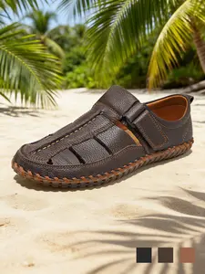 Men's Closed Toe Sandals,Cowhide Leather Whipstitch Fisherman Sandals,Soft Cushioned Lightweight Non-Slip Wide Width Breathable Slip-On Gladiator Sandals,Retro Summer Casual Beach Travel Hiking Athletic Outdoor Adventure Hiking Trail Sandals for Big Size