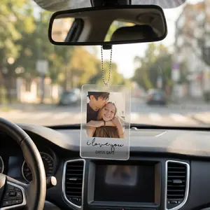 Personalized Car Mirror Hanging Photo, Custom Photo Car Ornament, Drive Safe Rearview Mirror Ornament, Acrylic Car Hanging Gift