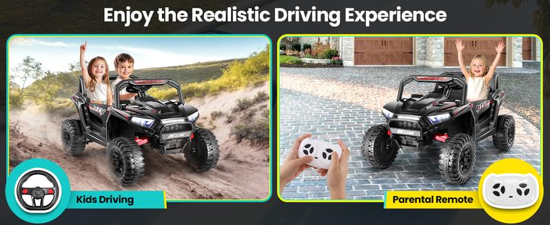 Hikole 24 Volt Ride on Toys for Boys&Girls, 2 Seater Ride on Car for Kids with Manual/Remote Control, 20'' Wide Seats, High/Slow Speeds, Music, Multi Functions Dashboard, Bluetooth/USB, Green