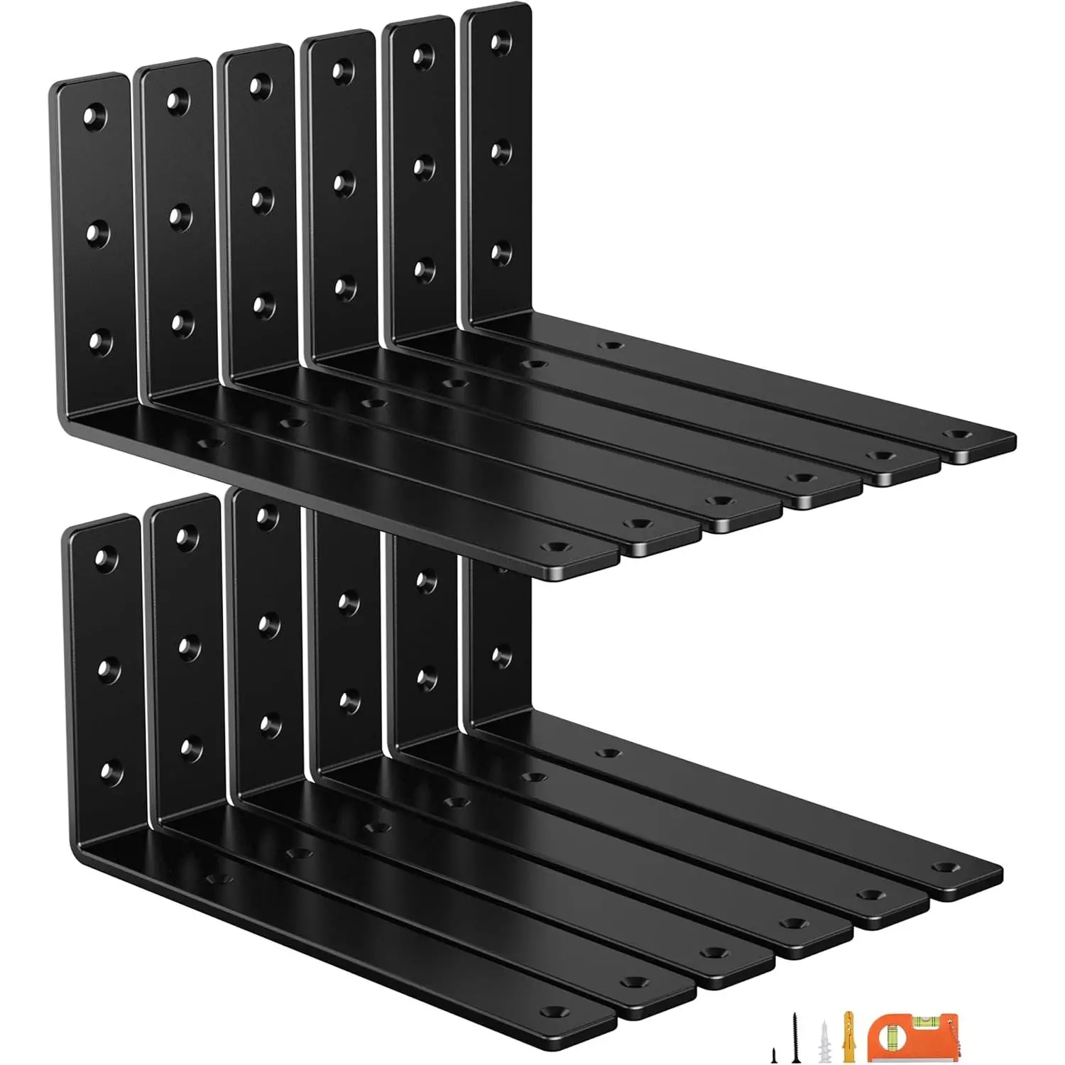 12-Pack 12-Inches Heavy Duty Metal Shelf Brackets - Premium 1/4-Inch Thick Black Powder Coated Steel Floating L Brackets, Wall Mounts for Shelving, Kitchen Shelves Support