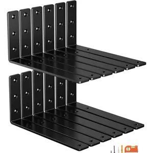 12-Pack 12 Inch Heavy Duty Shelf Brackets, Premium Floating L Bracket for Wall, Kitchen, Mantel Shelves Support |   Quarter Inch (1/4") Thick |   Black Powder Coated Steel