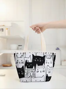 Cat Print Lunch Box Bag, Large Capacity Insulated Functionality Cooler Bag, Lightweight Travel Handbag for Men & Women, Unisex Appeal, Ideal for Hiking Camping, Spacious Capacity
