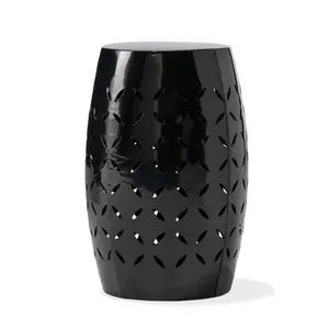 12.25" Black Metal Accent Side Table, Cylindrical Barrel End Table for Living Room Bedroom Entryway, Indoor Outdoor Coffee Table, Weather-Resistant Iron with Laser-Cut Floral Design, Modern Industrial Decor