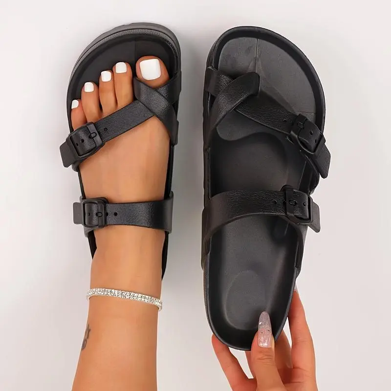 SANPON Women's Fashionable Open-Toe Slip-On Platform Wedge Sandals - Lightweight, Breathable, Thick-Sole Buckle Walking Shoes for Summer Daily Wear - Comfortable Casual Women's Shoe Footwear, Women Sandals
