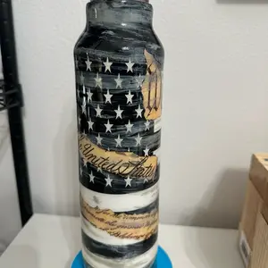 We the People - Bullet Thermos Coffee Flask with American Flag Design and "United States" Text, Portable and Vacuum Flask Style