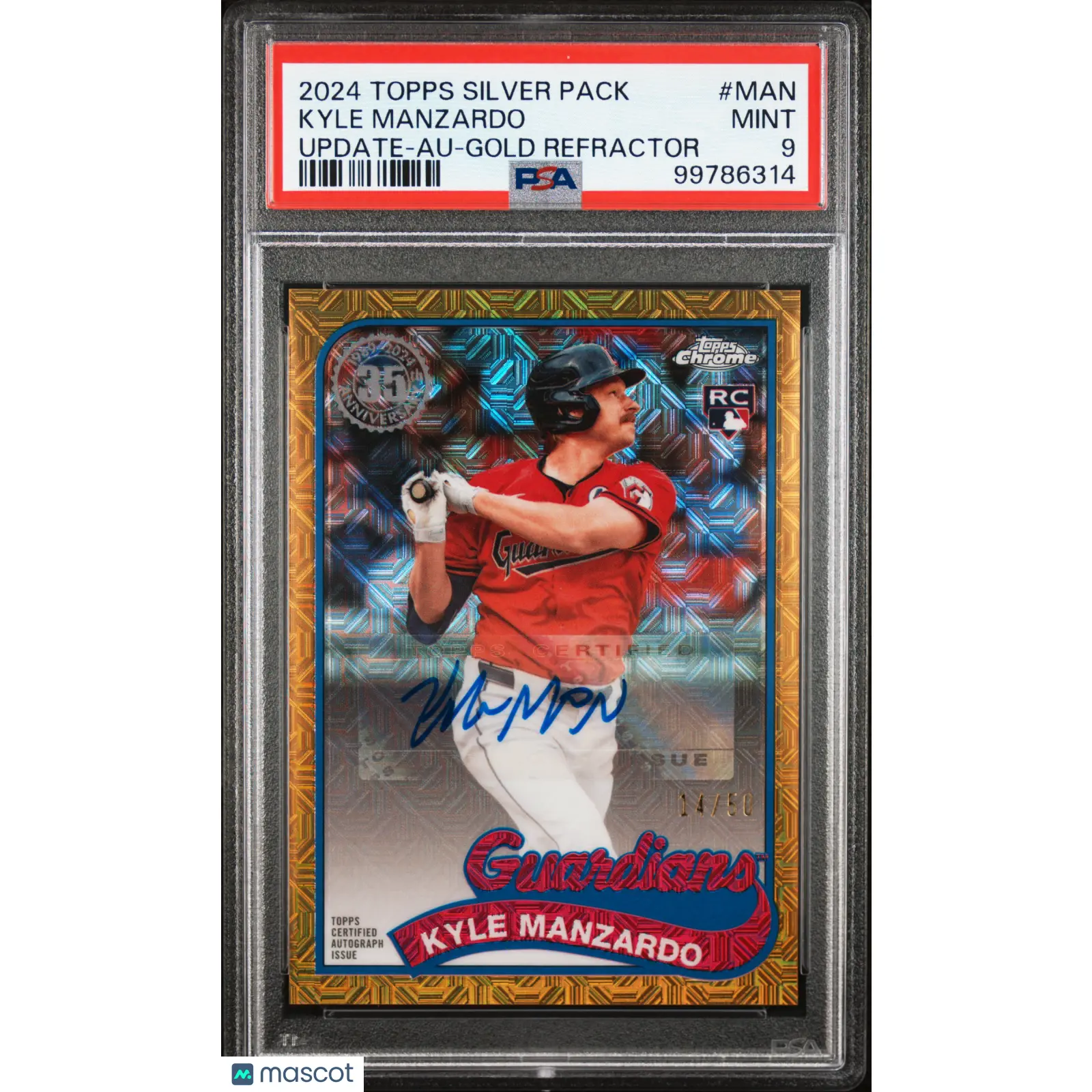 2024 Topps Silver Pack 89 Chrome Kyle Manzardo Update Auto Gold Ref /50 PSA 9