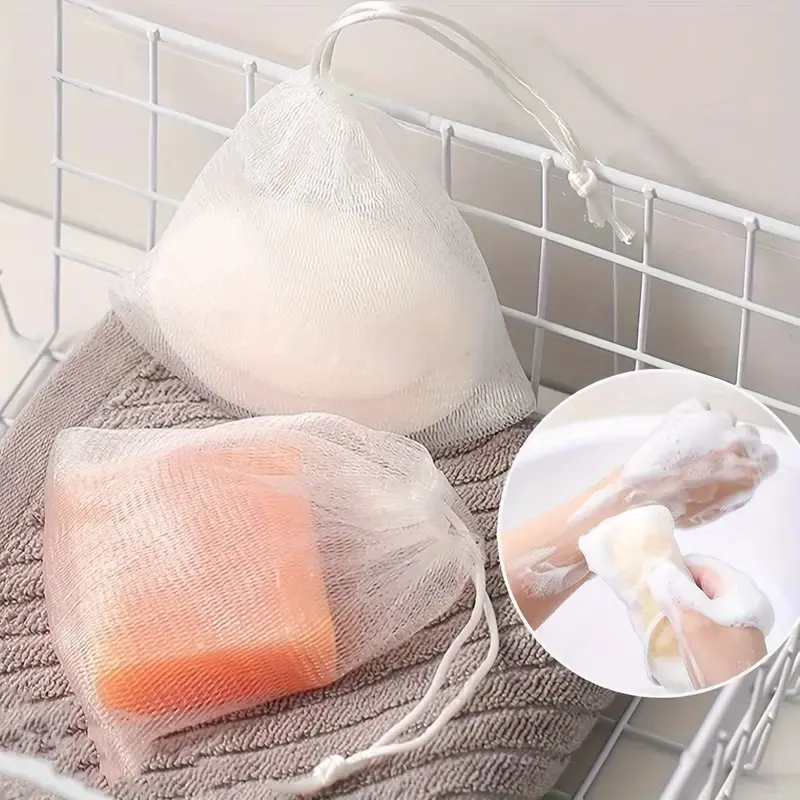 10pcs 3.5x5.9in Double Layer Exfoliating Mesh Soap Pouch, Bath Personal Cleaning Accessories Mesh Net Washing Bags with Drawstring, Wedding Gift Suitable Laundry Tool