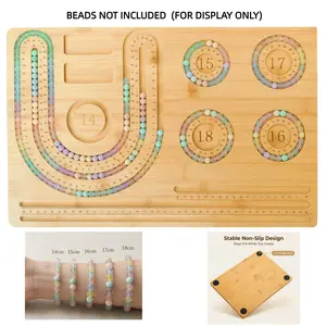 Jewelry Beading Board, 2-in-1 Necklace & Bracelet Design Tray, Multi Size Bead Layout Board with CM Scale, Bamboo Bead Organizer with 4 Non-Slip Pads for DIY Jewelry Making