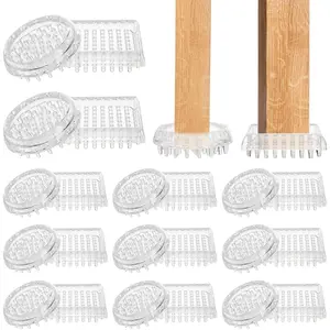 24 Pack Carpet Protectors Spiked Caster Cups, Plastic Furniture Caster Cups Clear Round and Square Spiked Furniture Cups for Chair, Table, Sofa, Bed, Furniture