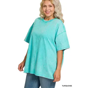 Zenana Plus Washed Premium Cotton Oversized Tee