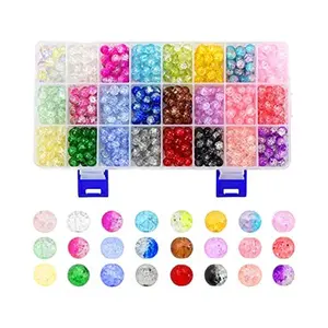 Mandala Crafts Lampwork Glass Beads for Jewelry Making - Crackle Lampwork Glass Round Beads in Bulk for Bracelets Necklaces Earrings Crafts
