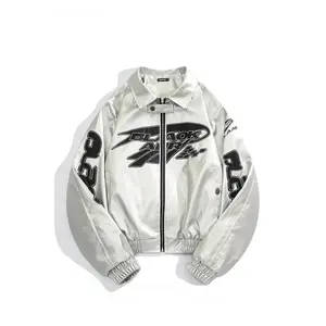 High Street Hip-hop Silver Racing Jacket Korean Version 2025 New Handsome High Street Flying Leather Jacket Men Women Womenswear Coats