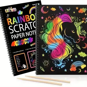 Rainbow Scratch-off Notebook Set, 12 Sheets Colorful Drawing Art Paper for Birthday Games, Party Favors